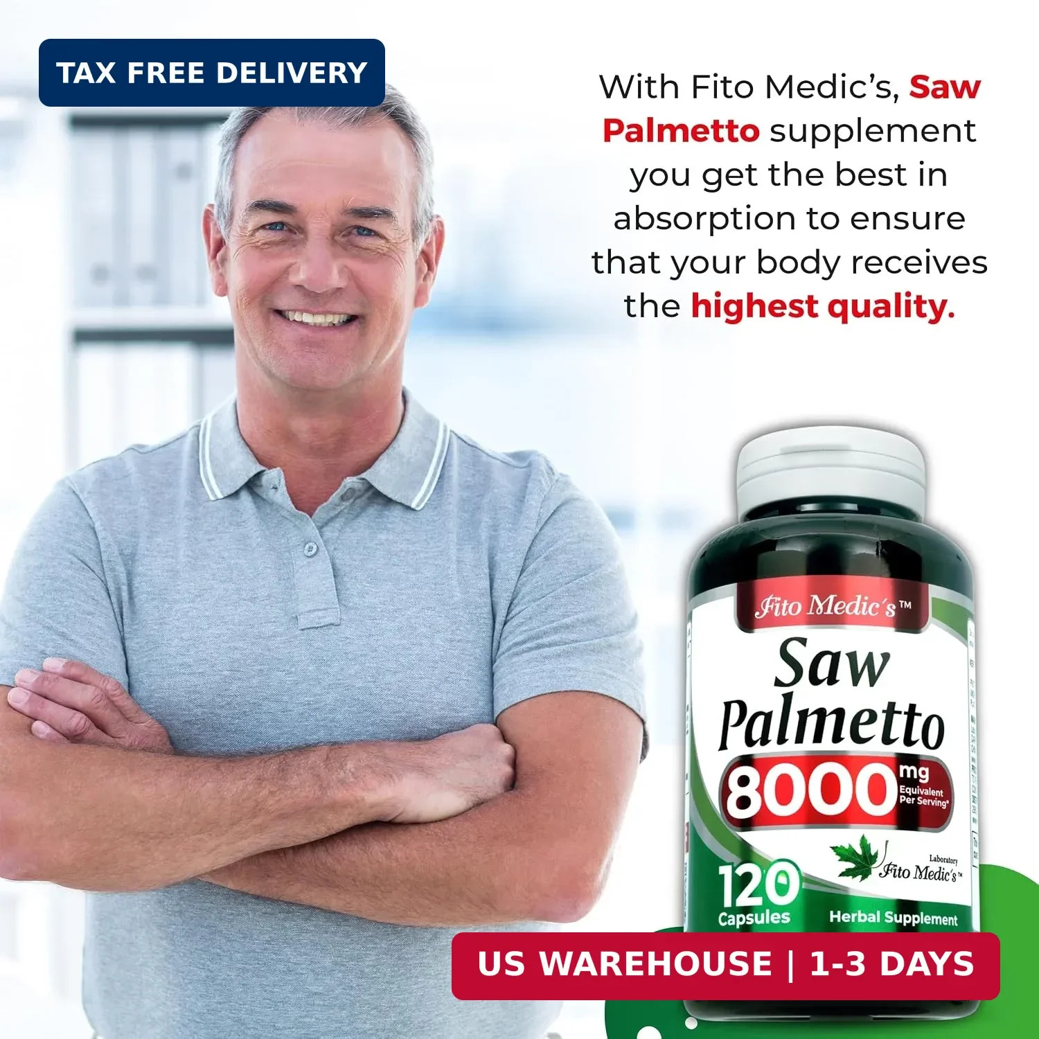 FITO MEDIC’S Labs Saw Palmetto Capsules 120 Count – Herbal Supplement for Men’s
