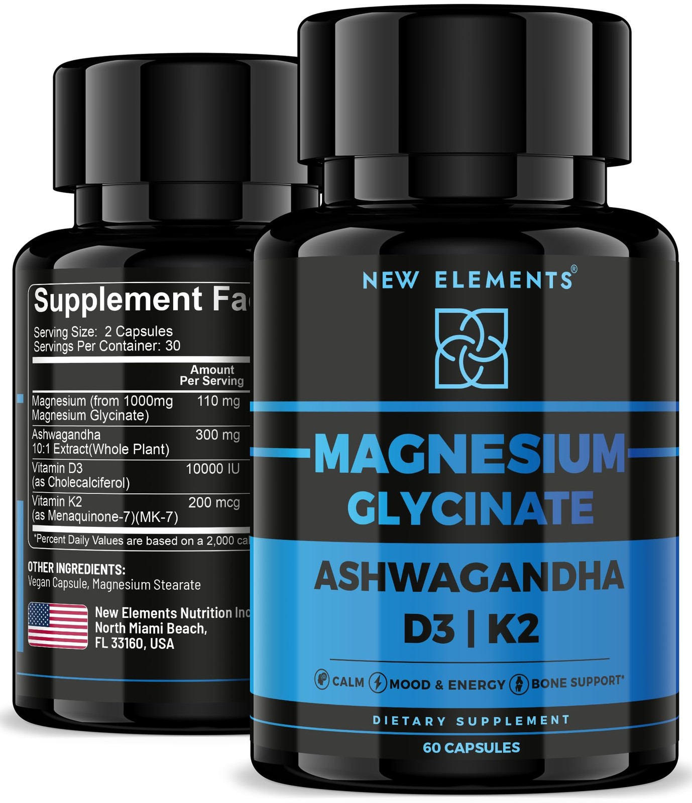 Magnesium Glycinate 1500mg with Ashwagandha 300mg + Vitamin D3 10000 IU & K2 …
