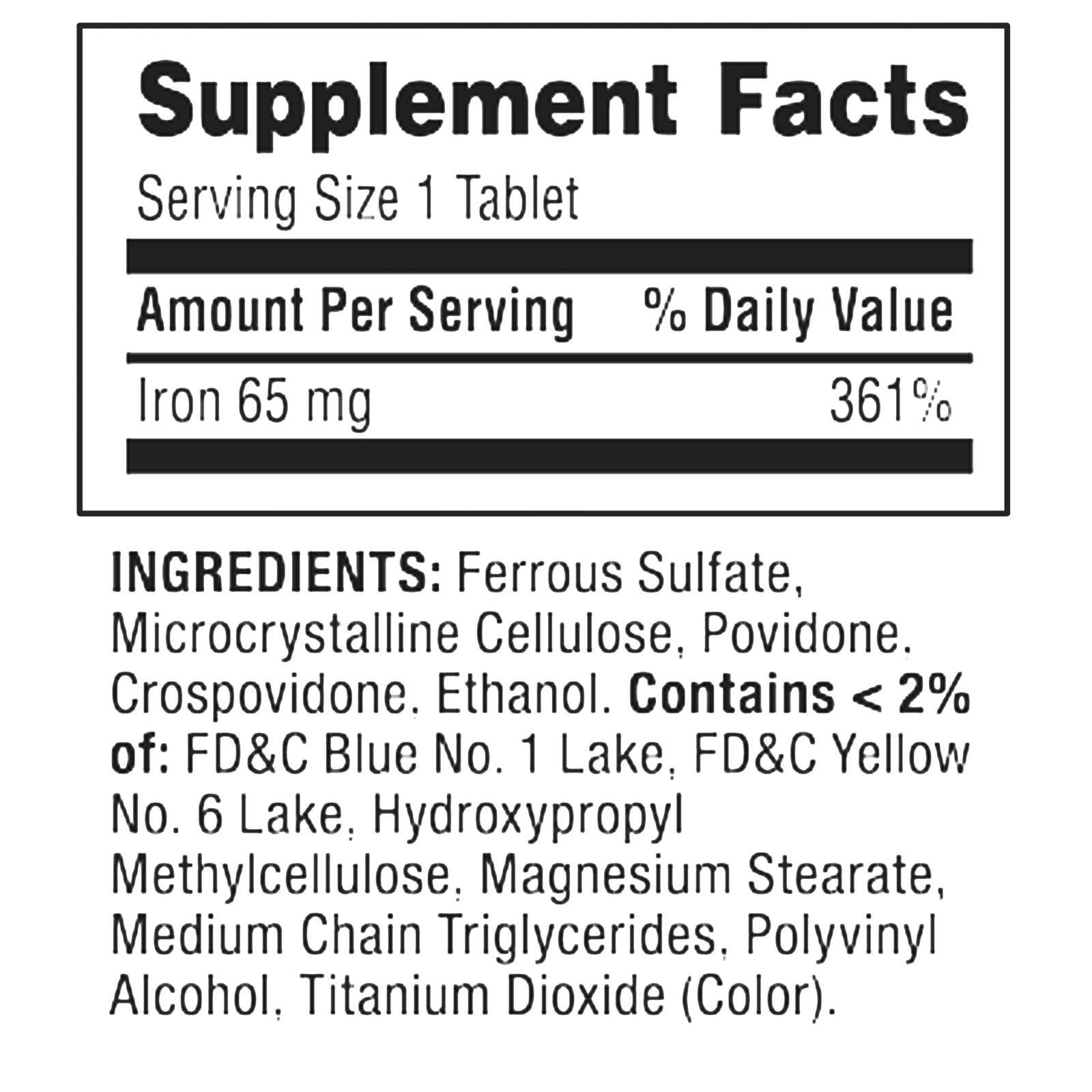Iron 65 Mg Support Red Blood Cell Production Ferrous Sulfate 325 Mg, 200 Tablets