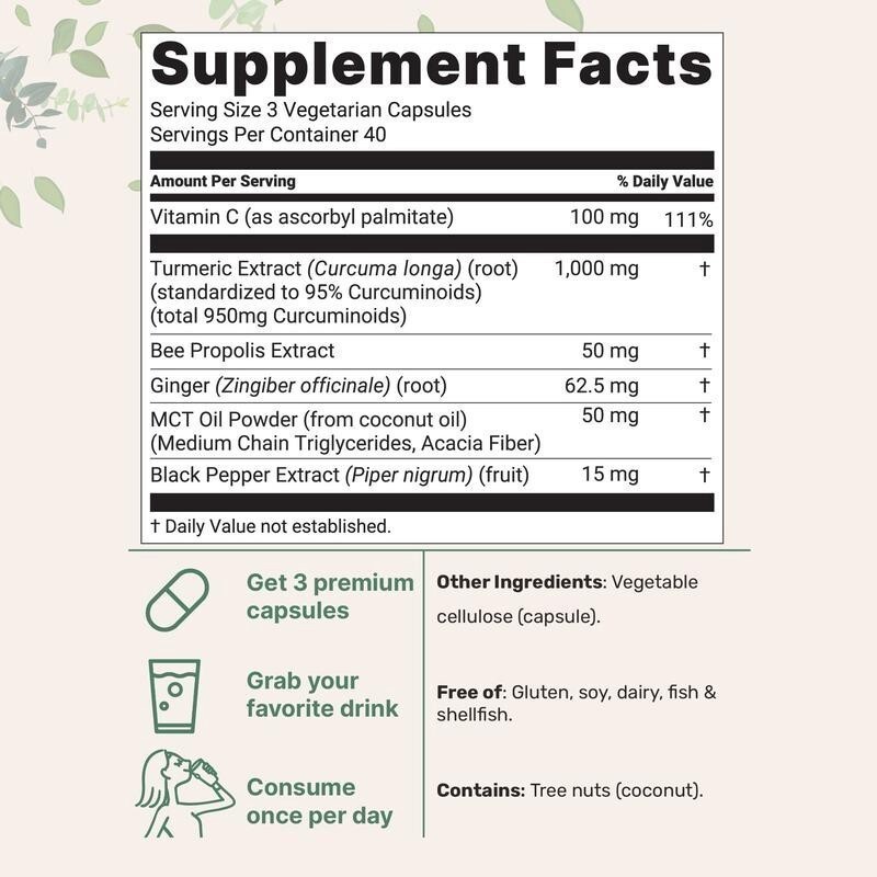 Turmeric Curcumin 95% – 1000mg MCT Ginger, Black Pepper, with – 120 Veggie Caps