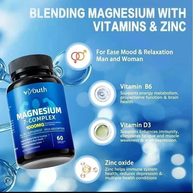 3PCS Viyouth Magnesium 7 Complex Capsules 60 Count Sleep Support Bone Health