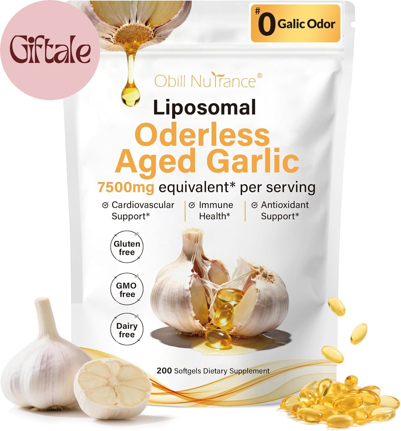 Aged Garlic Extract 7500mg Odorless Organic Garlic Softgels Heart Support
