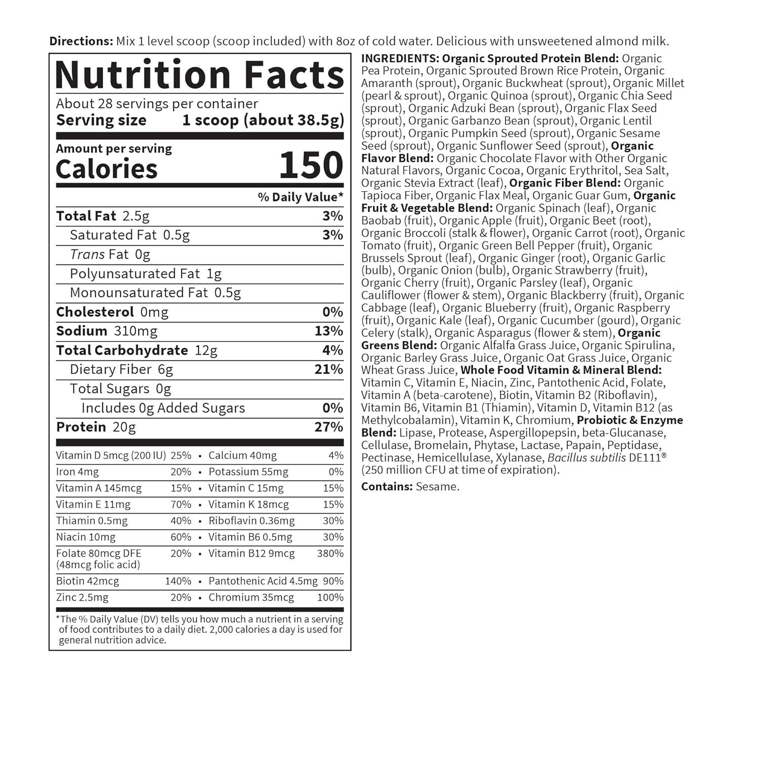 Garden Of Life Raw Organic Meal Chocolate 28 servings