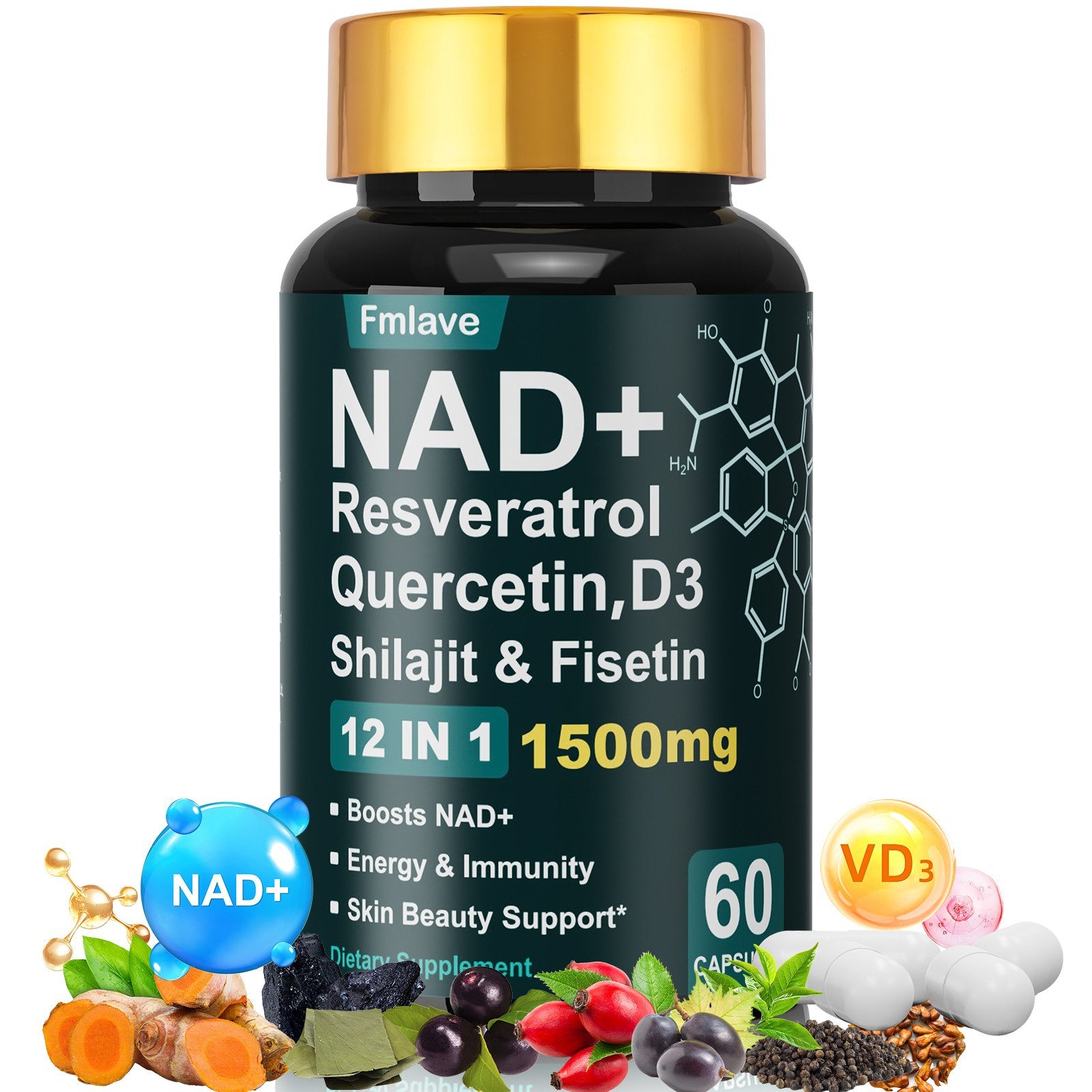 NAD+ Supplement with Resveratrol for Anti-Aging Cellular Energy, Focus, Vitality