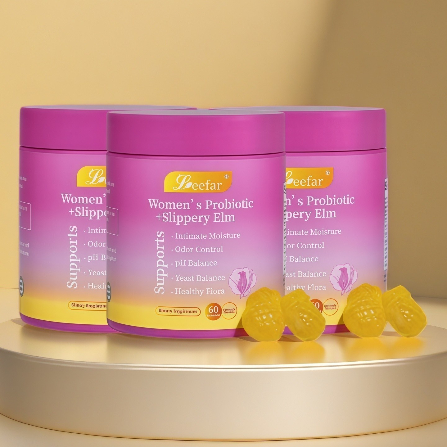 3PCS Women’s Probiotic Slippery Elm Pineapple 60 gummies pH Balance Gut Health