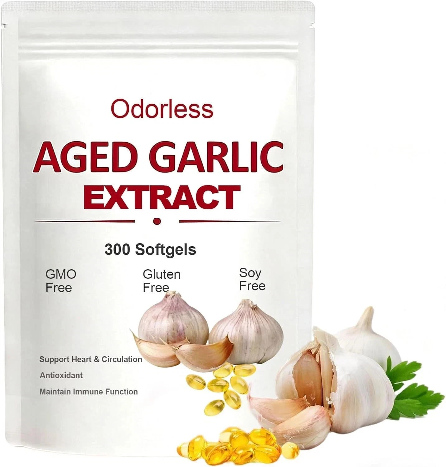 Odorless Garlic 7500mg Per Servings, 300 Softgels | 2 Years Aged Garlic Extra…