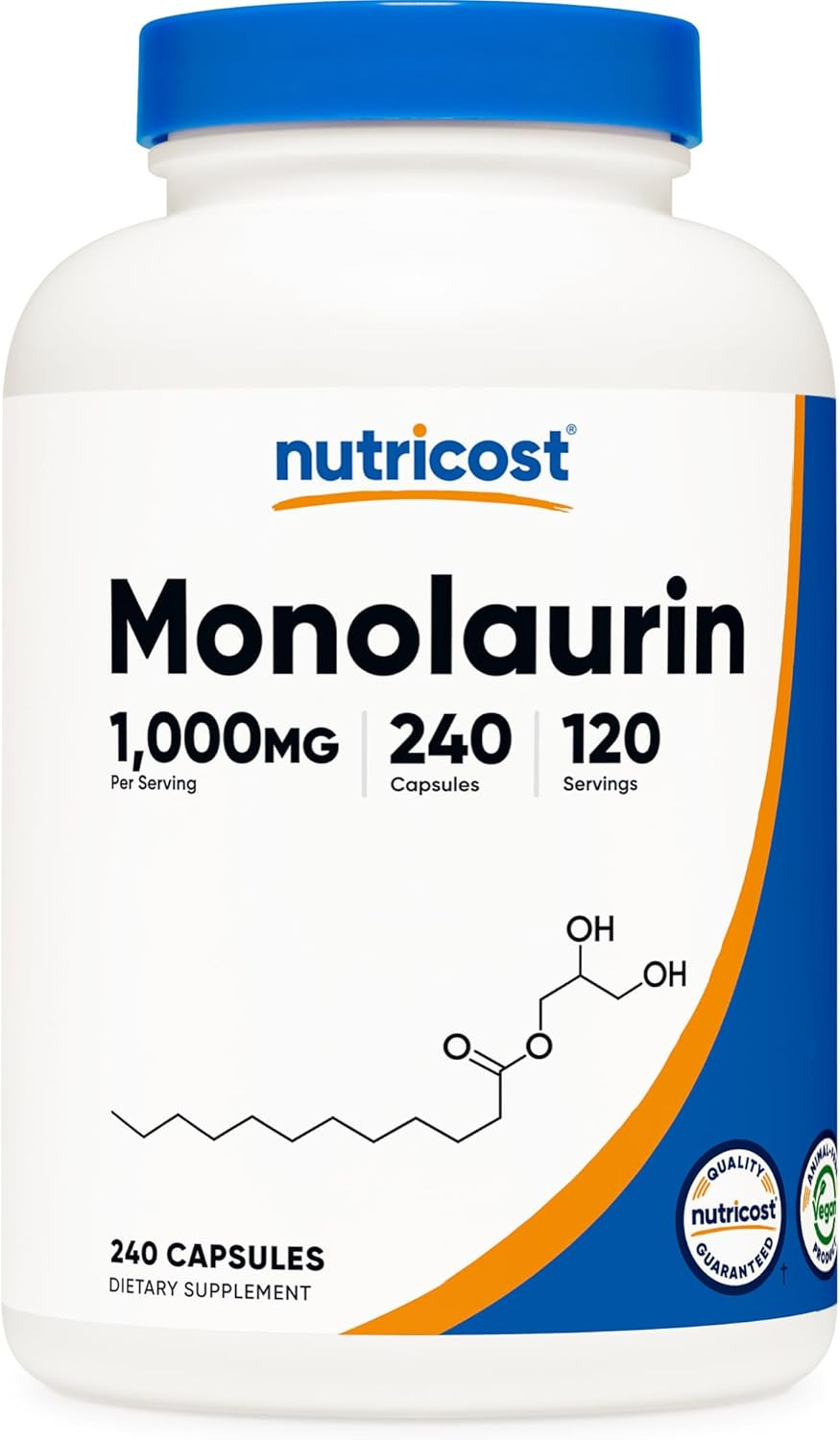 Monolaurin 1000 mg (120 Servings, 240 Capsules) – Gluten-Free, Non GMO, Vegan