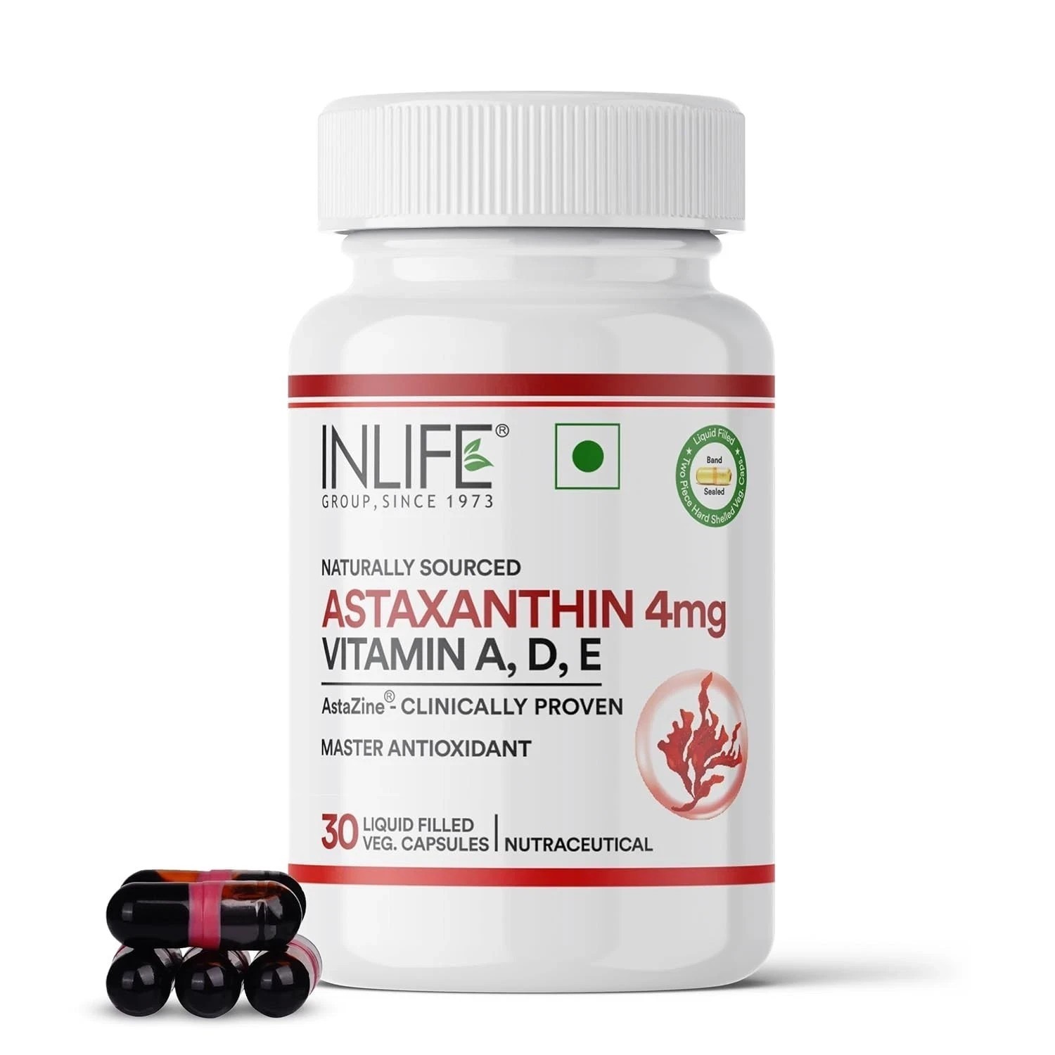 INLIFE Astaxanthin 4 mg Supplement AstaZine | Natural Antioxidant – 30 Cap j471