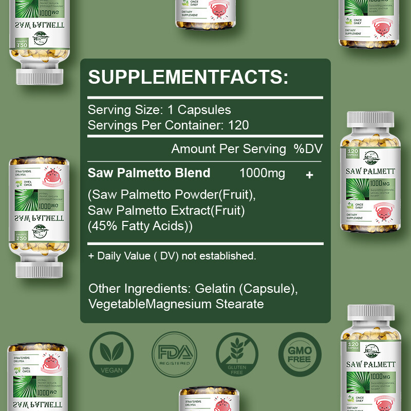 120 Saw Softgels Palmetto Extract 1000mg Prostate Supplement Urinary Men Health
