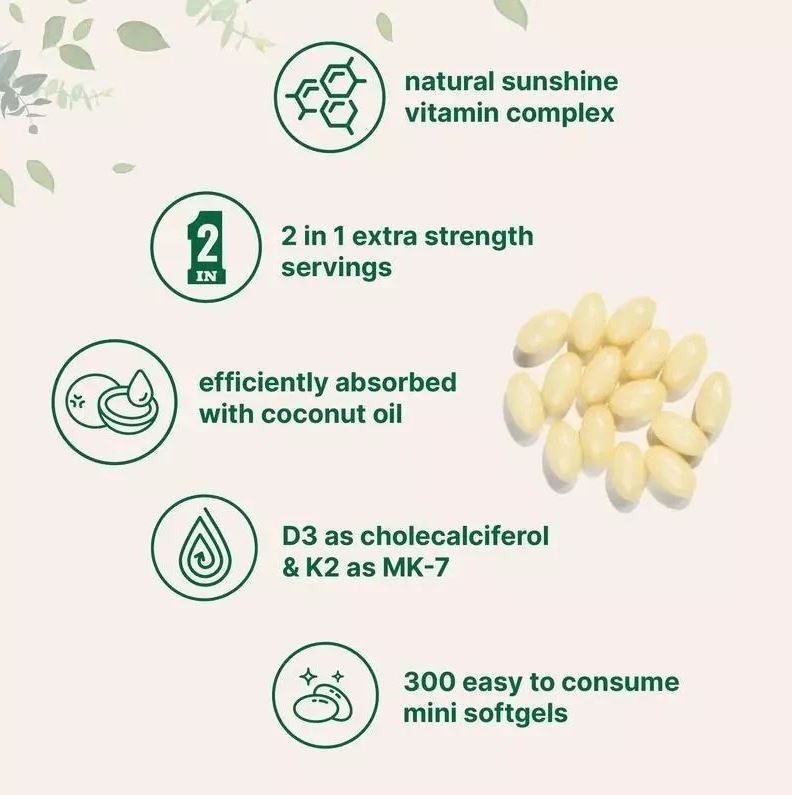 Vitamin D3 10000 iu Plus K2 (MK-7) 200 mcg, 300 Virgin Coconut Oil Softgels