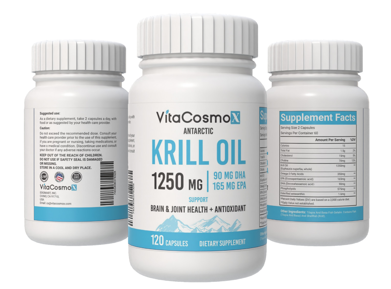 Krill Oil 1250mg, 120 Softgels – Omega-3 EPA-DHA Astaxanthin with Superbakrill