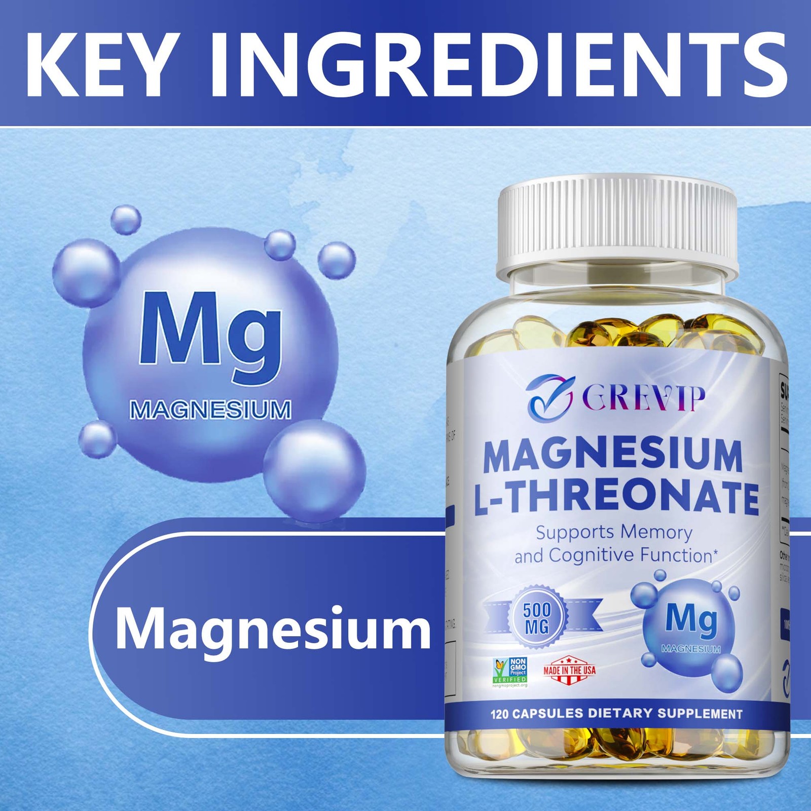 Magnesium L-threonate 500mg – Nootropic Brain Booster, Memory, Relieve Stress