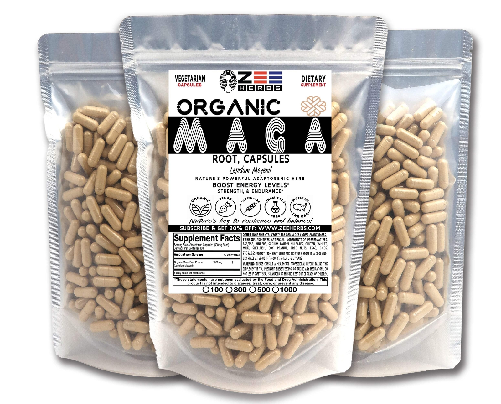 Organic Maca Root Capsules – 1500mg Per Serving of Natural Pure Organic Maca Roo