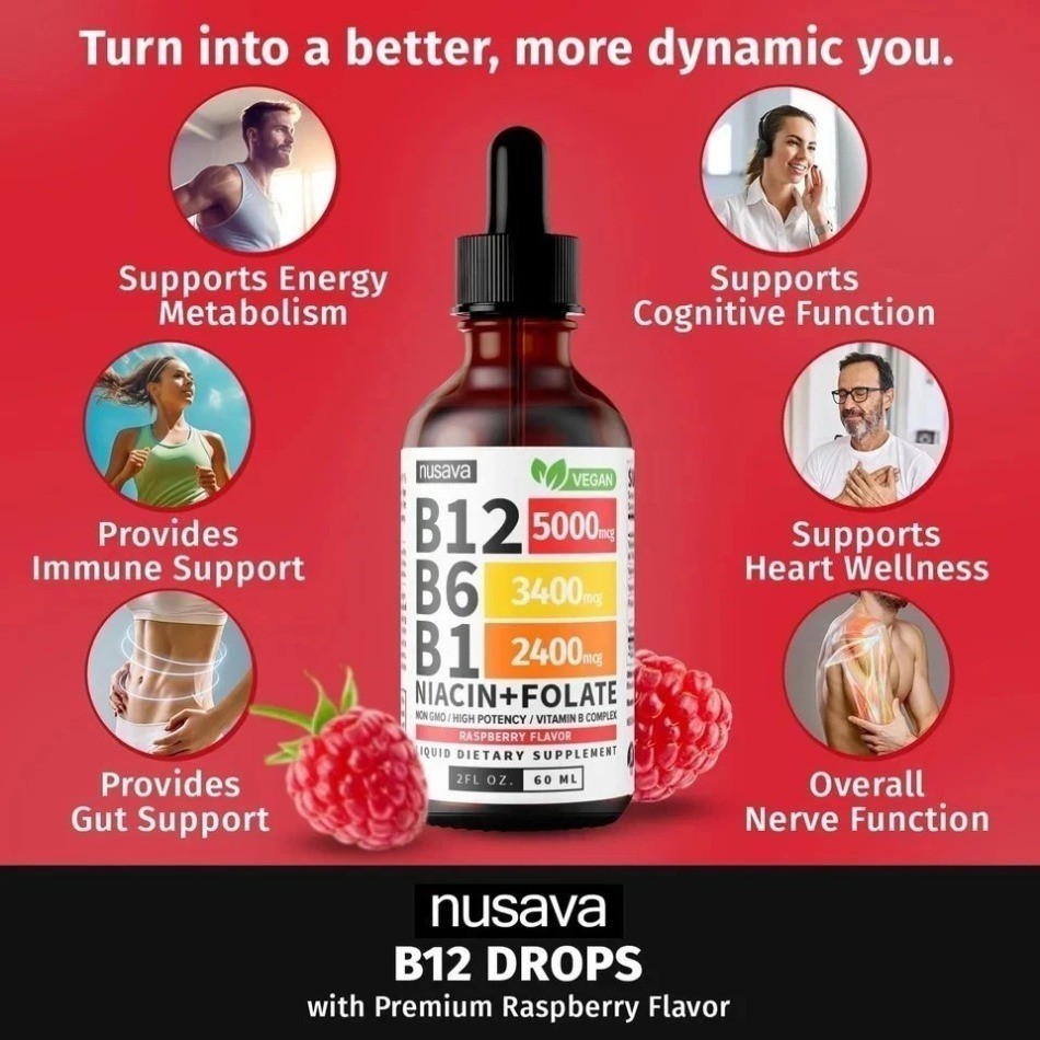Nusava Vitamin B complex – B 12, B 6 & B 1 + Niacin & Folate 1/2/3 Bottles