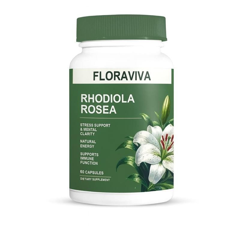 NEW Non-GMO Floraviva Rhodiola Rosea Capsules for Stress Relief & Energy
