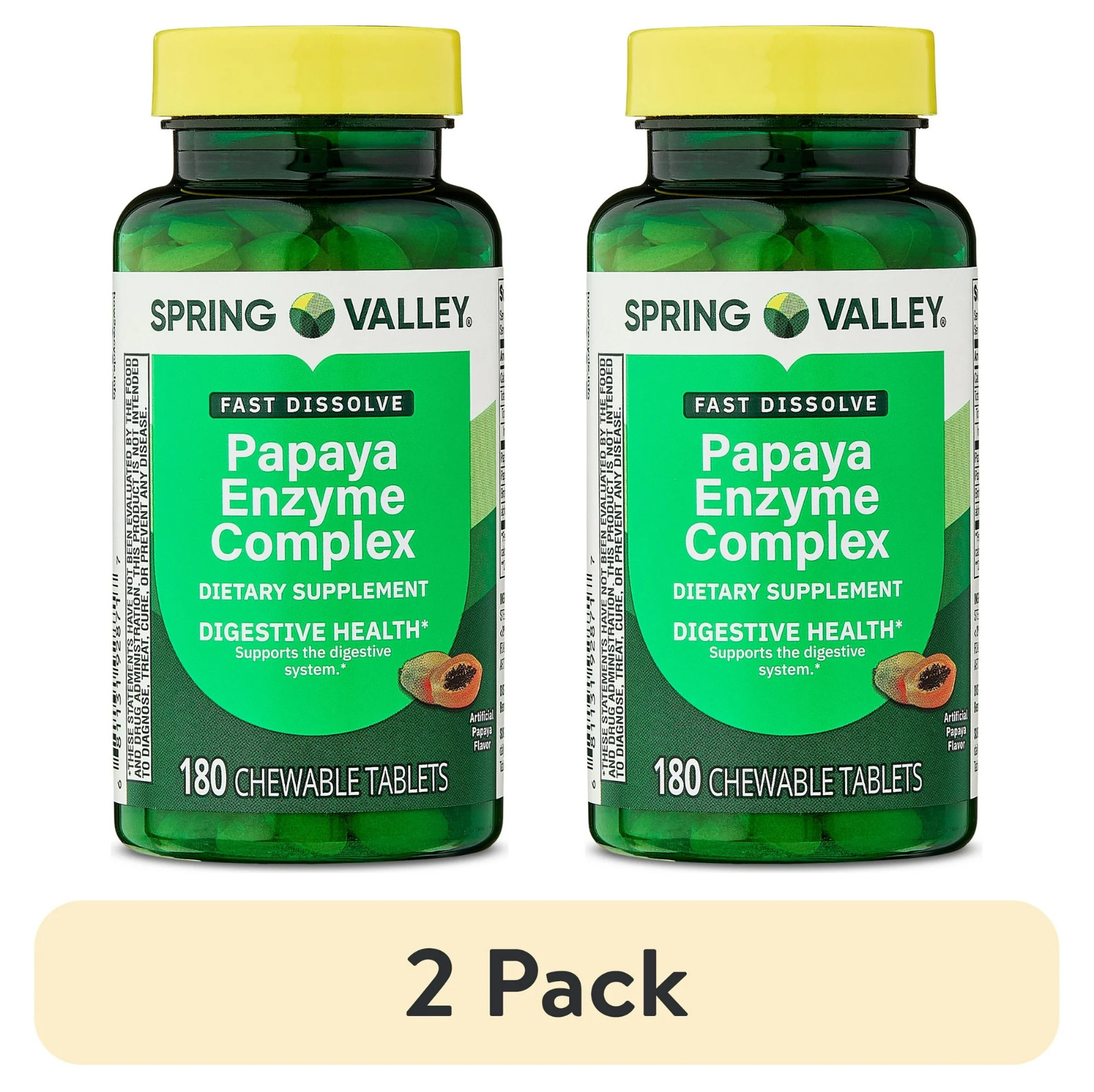 Spring Valley Papaya Enzyme Complex Chewable Tablets Dietary Supplement 2×180 Ct
