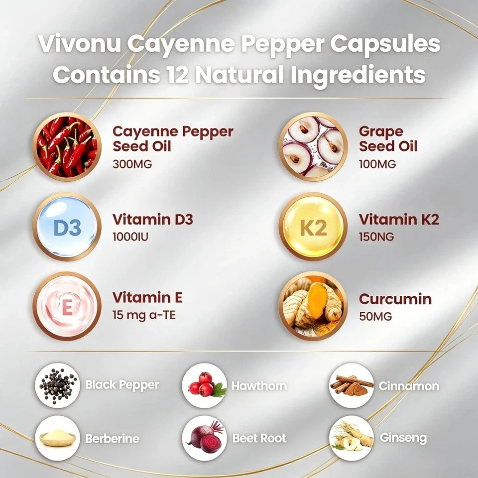 VivoNu Cayenne Pepper Softgels – 240 Capsules for Circulation & Heart Health