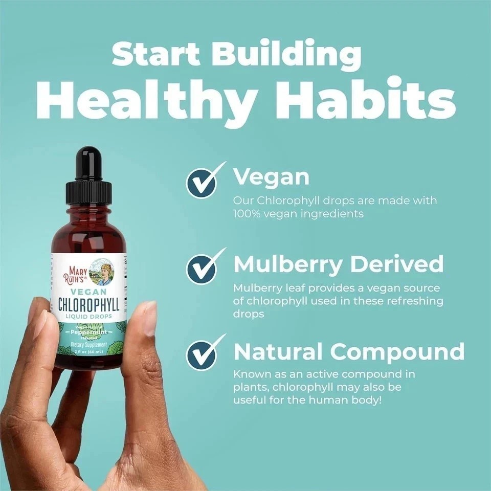 New Mary Ruth’s VEGAN Chlorophyll Liquid Drops Peppermint Flavored 4 Fl Oz 120ml