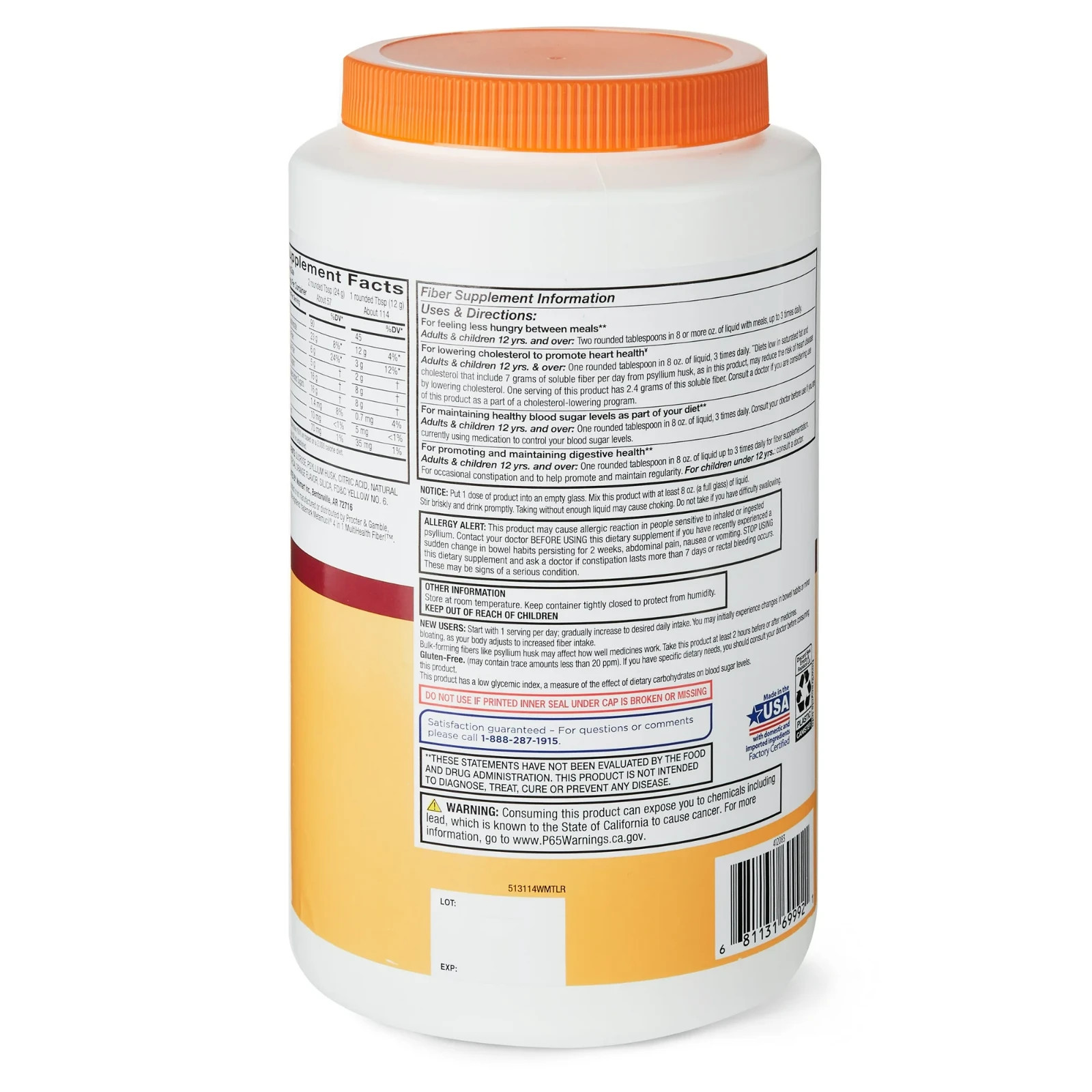 Equate Fiber Supplement Orange Powder 48.2oz, Compare to Metamucil® 4-in-1