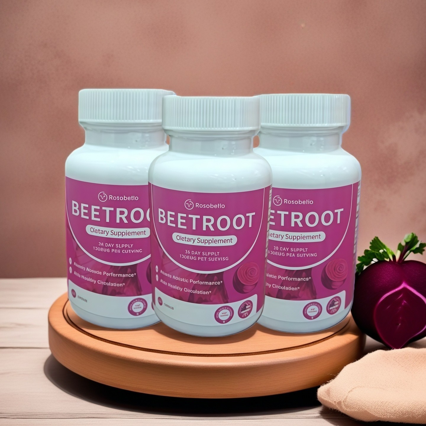 3PCS Rosabella Organic Beet Root 60 Capsules Natural Energy Boost Blood Pressure