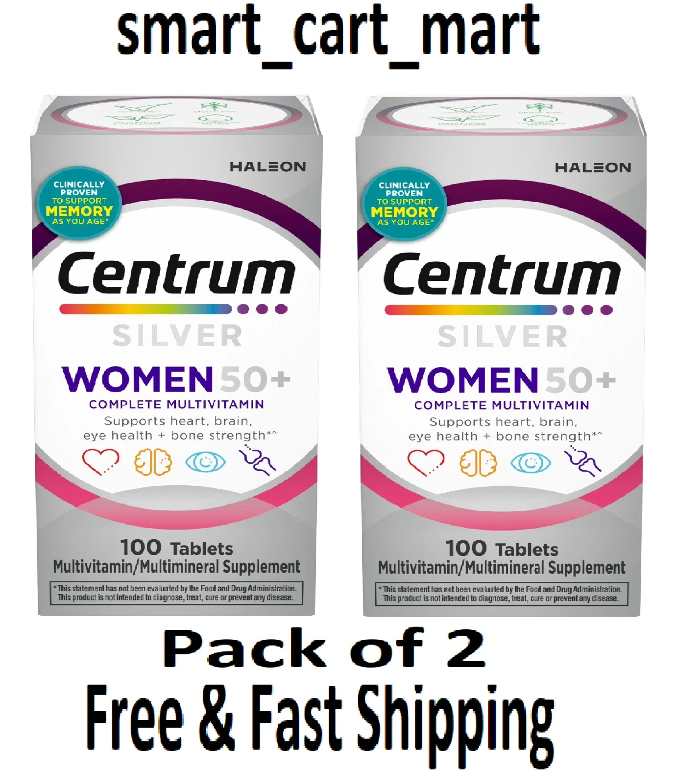Centrum Silver Womens 50 Plus Multivitamin With Vitamin B,C,D3 &E 100Ct (2 Pack)
