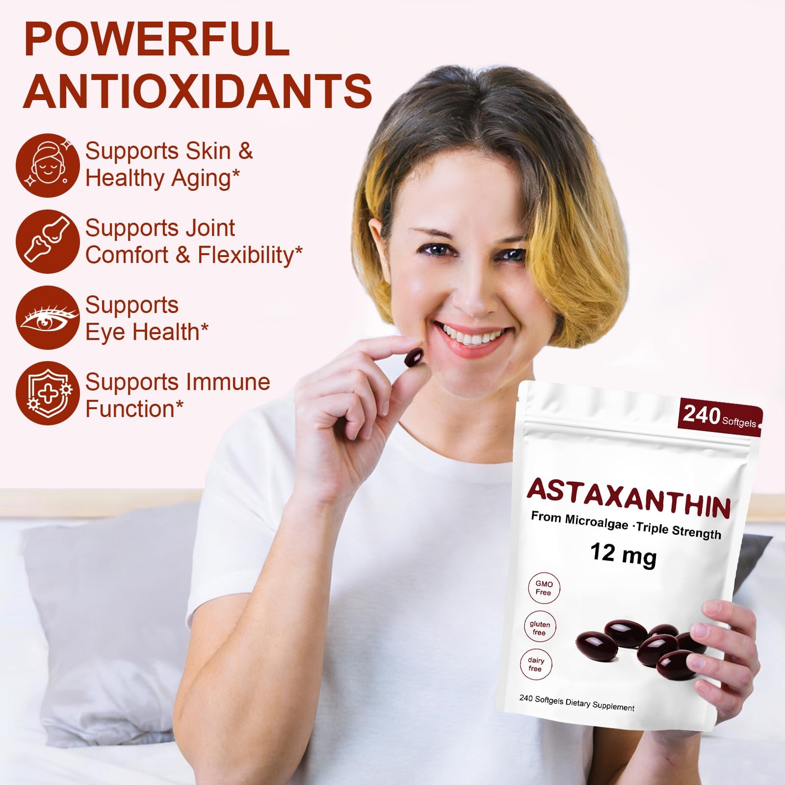 Astaxanthin 12mg, Premium 240 Count (Pack of 1), Unflavored