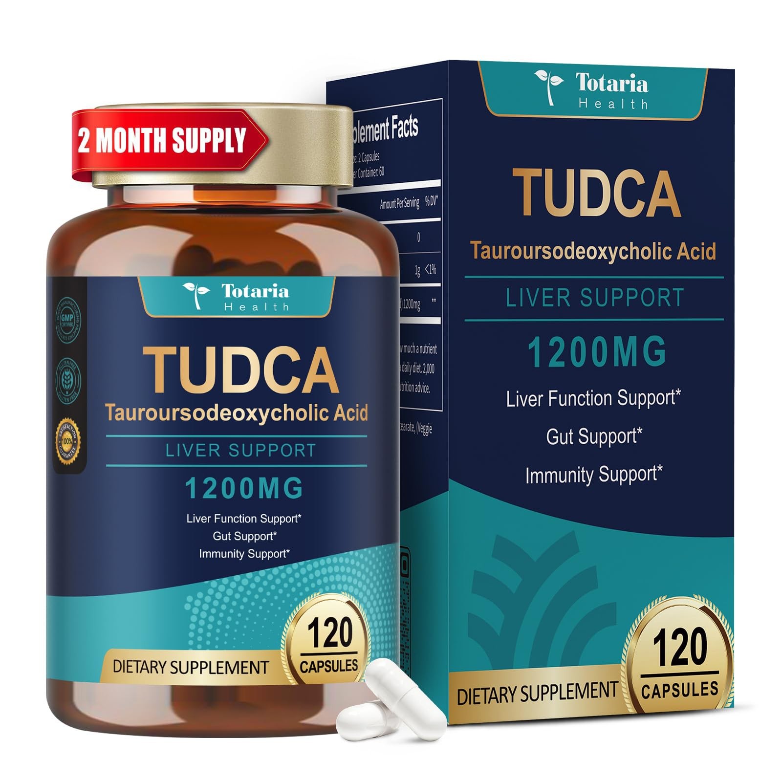 Totaria Tudca Supplement 1200Mg Tauroursodeoxycholic Acid 120 Capsules Ultra