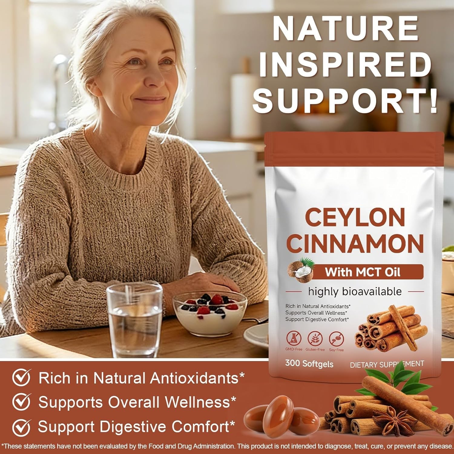 Ceylon Cinnamon Softgels with MCT Oil – 300 Count for Total Wellness