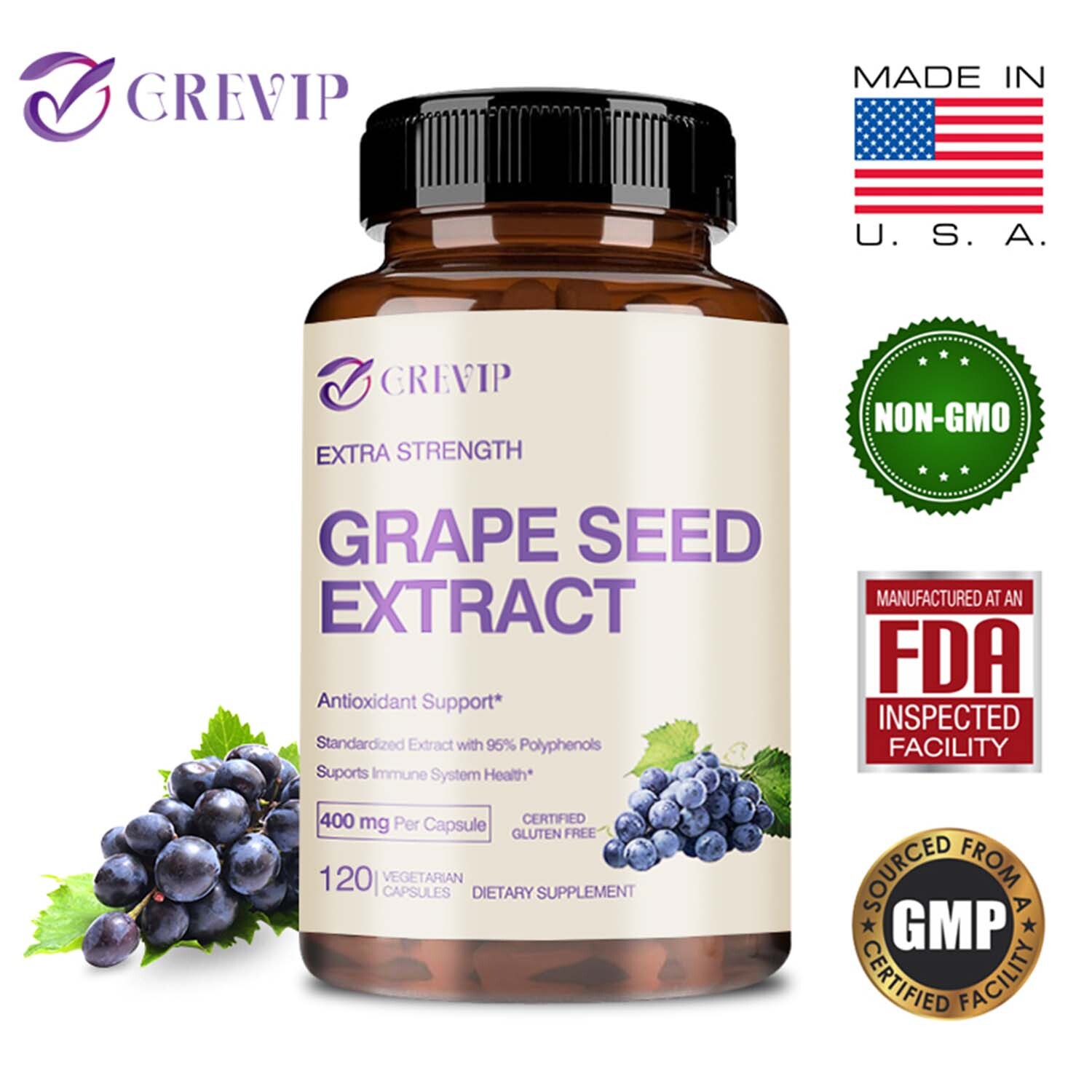 Grape Seed Extract 400mg -Anti-inflammatory, Antioxidants, Cardiovascular Health