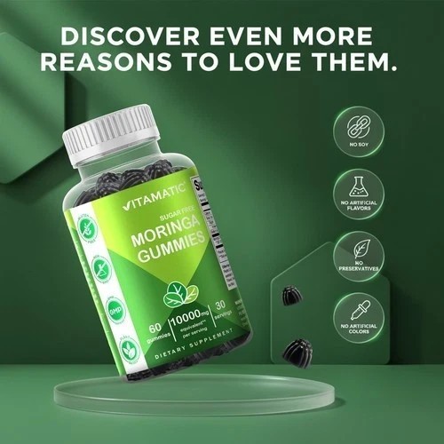 NEW Vitamatic Sugar Free Moringa Gummies 10000mg 60 Pectin Based Gummies