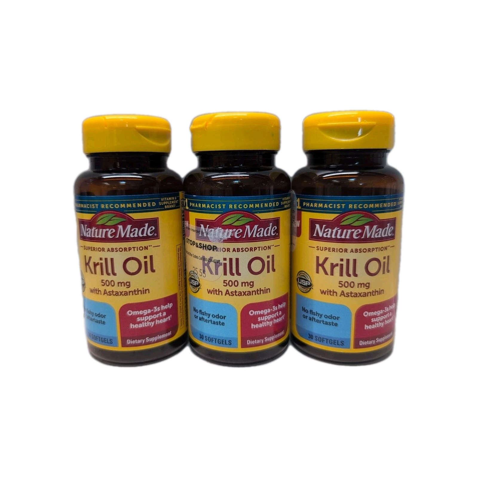 (3) Nature Made Superior Absorption Krill Oil 500 MG Astaxanthin Softgels 07/26+