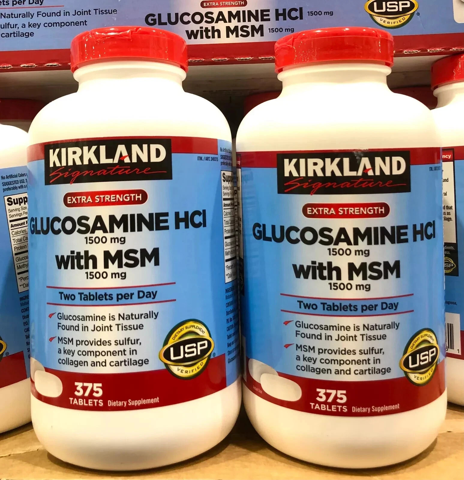 Kirkland Signature Glucosamine HCI 1500mg with MSM 1500mg 375 Tablets (1 Bottle)