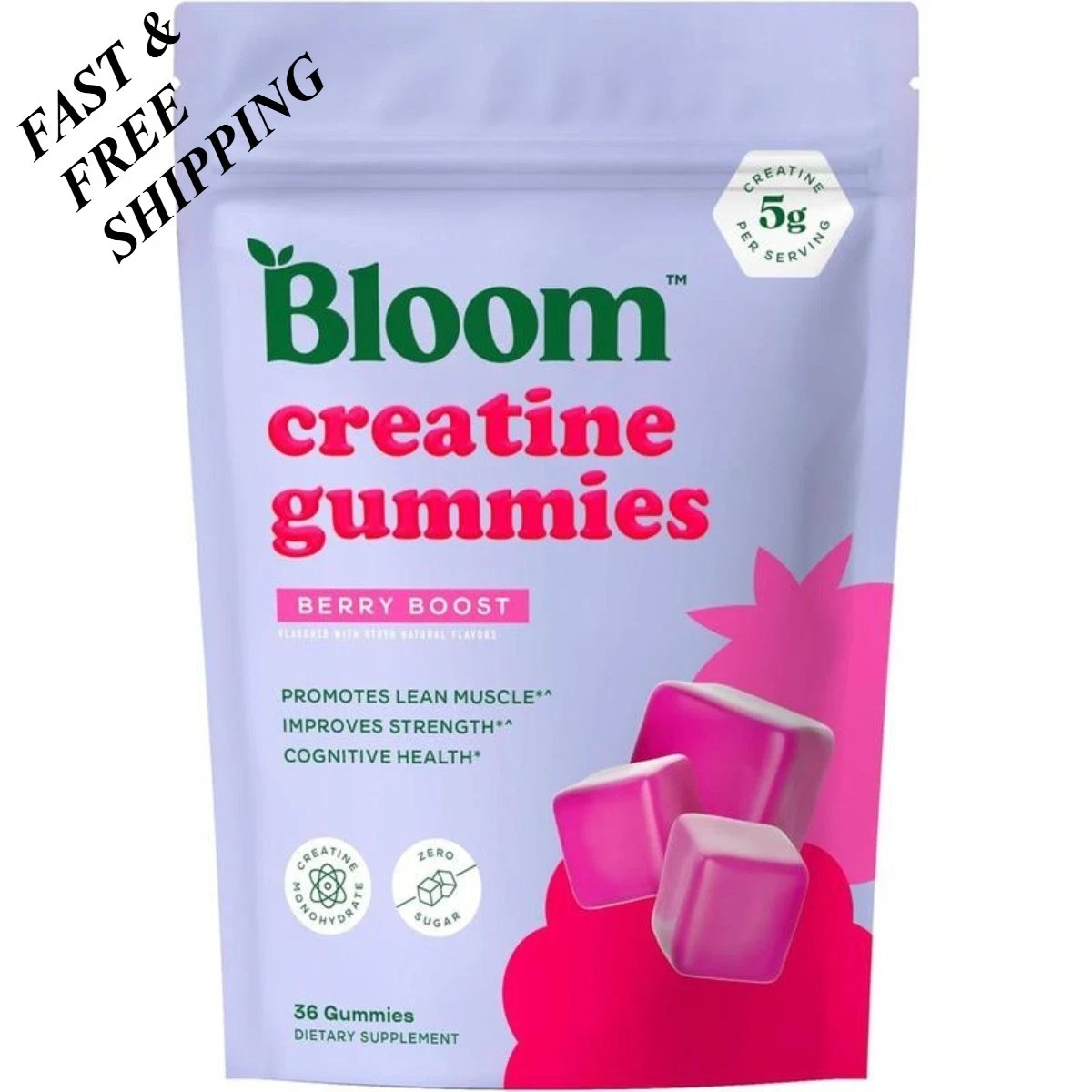 Muscle & Cognitive Support – Bloom Sugar-Free Creatine Gummies, 5g Monohydrate,