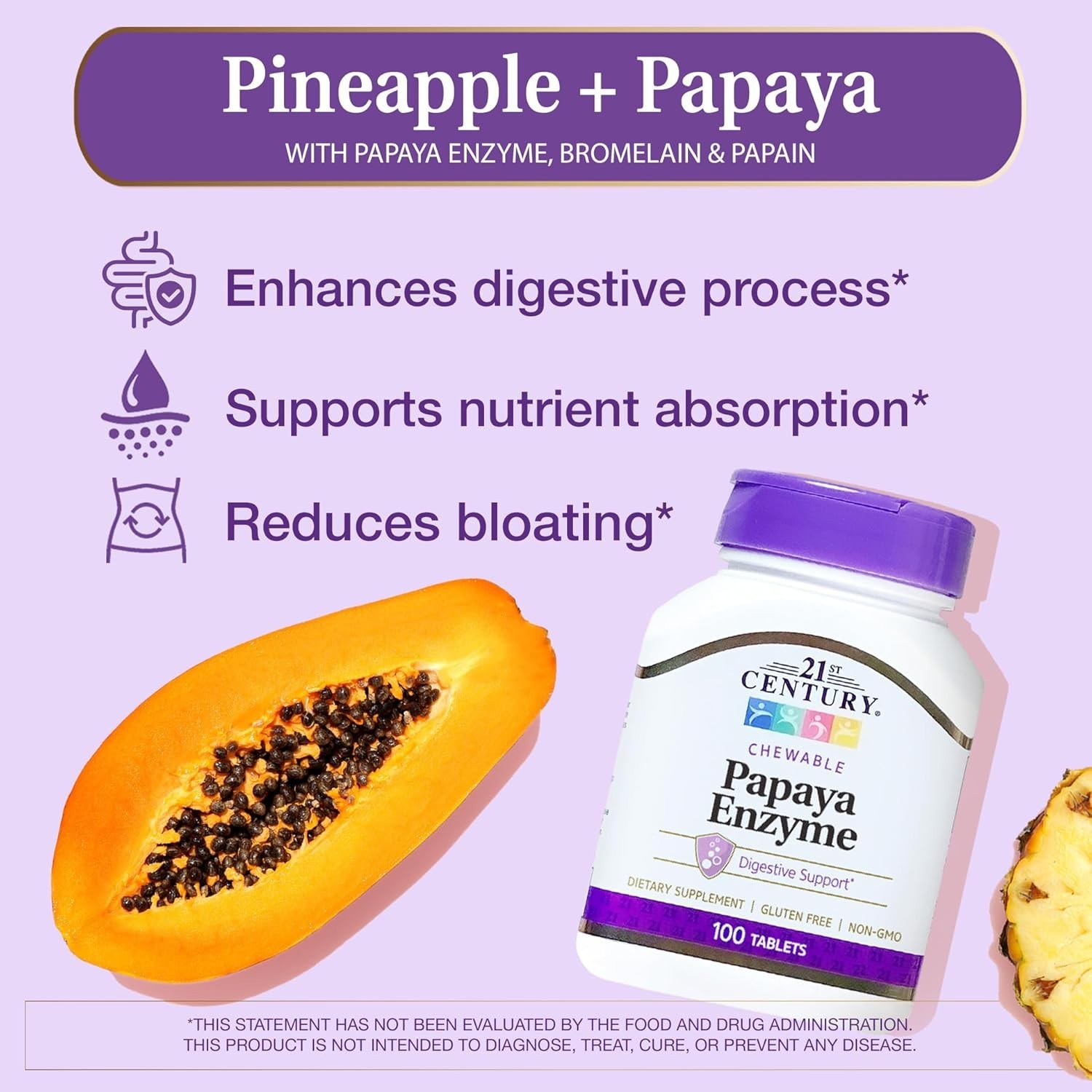 Papaya Enzyme Chewable Tablets, Tropical, 100 Count