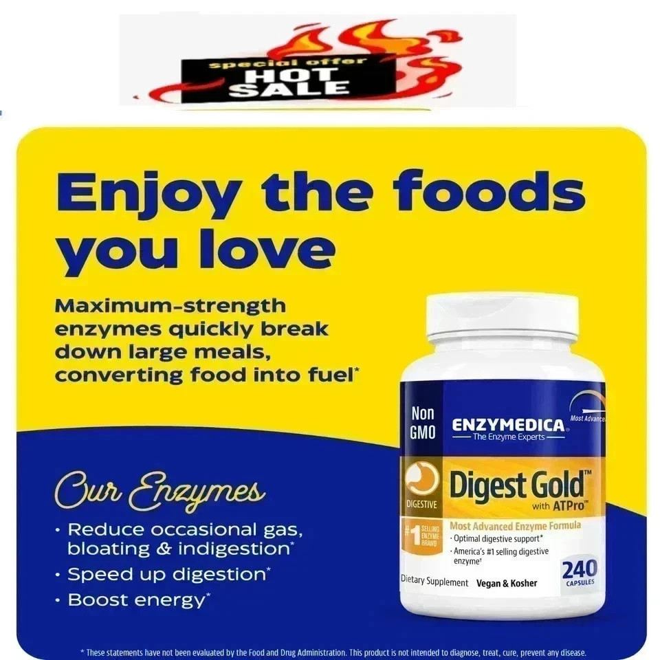 Enzymedica Digest Digestive Gold Support Supplement – 240 Capsules FREE SHIPPING