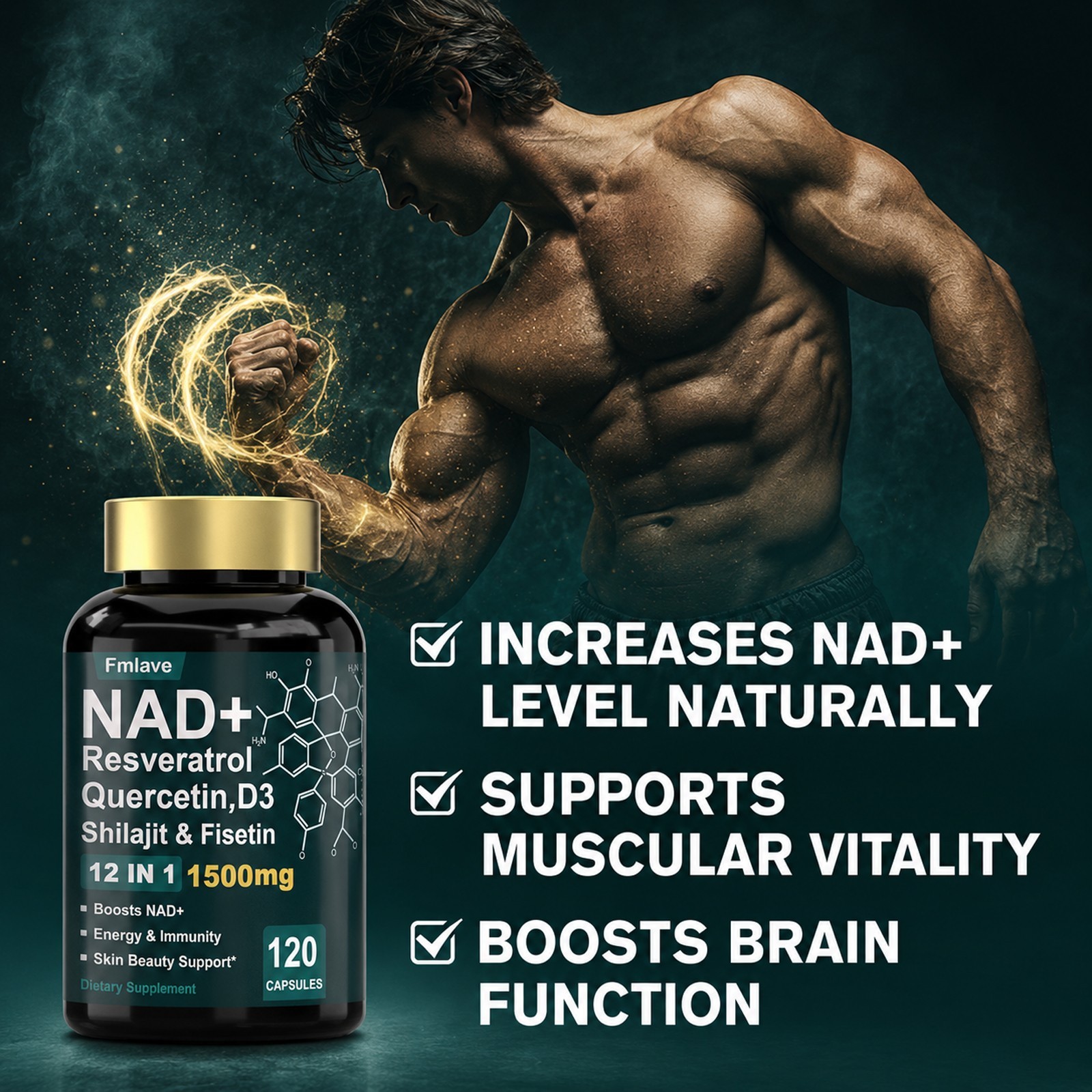 4pack NAD+ Supplement 1500Mg with Resveratrol Fisetin Nad plus Boosting 480 Caps