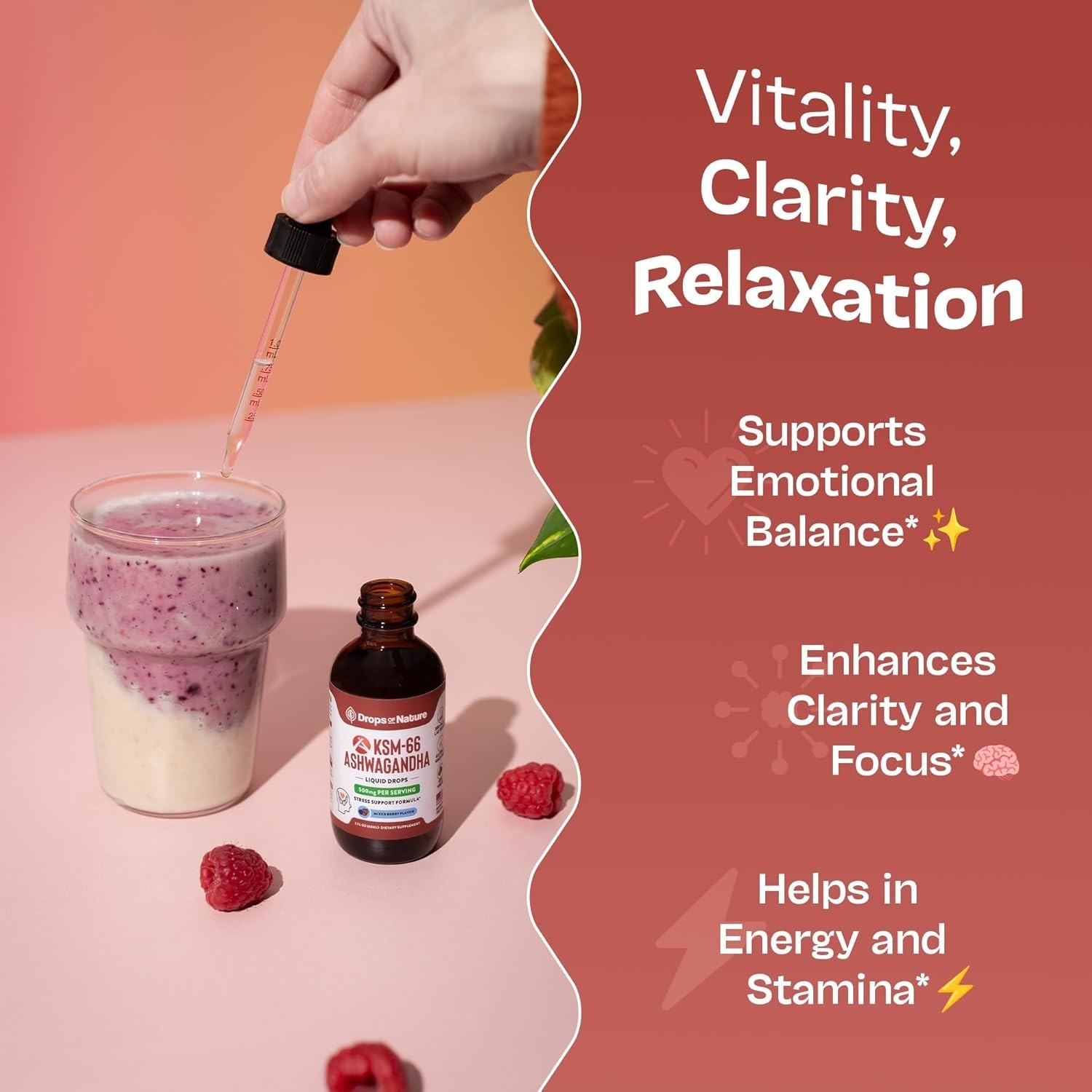 Mixed Berry KSM-66 Ashwagandha Drops – Boost Focus & Energy, Formula, 60ml