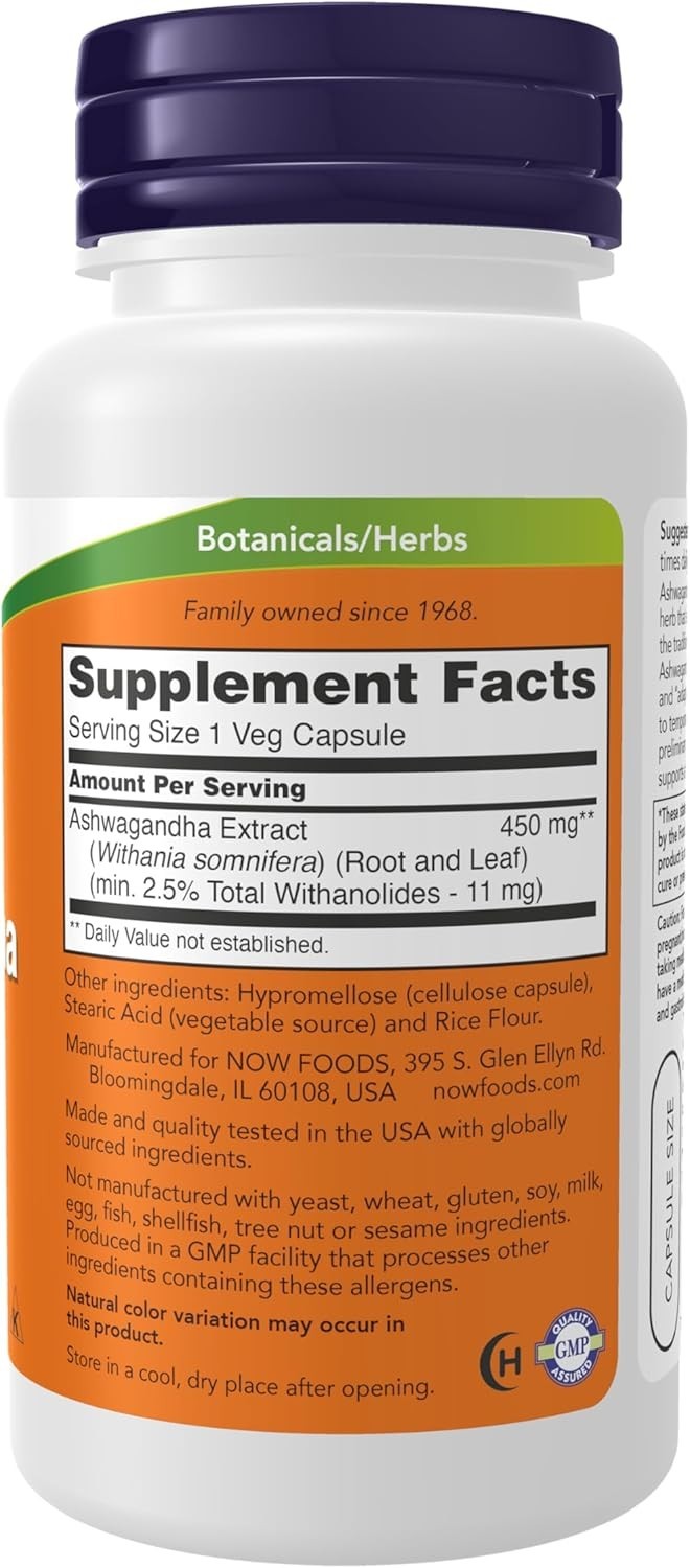 NOW Supplements, Ashwagandha (Withania somnifera) 450 mg (Standardized Extract),