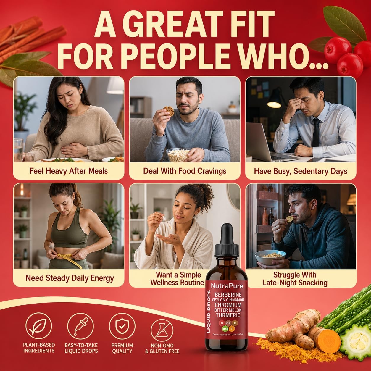 NutraPure Berberine Drops, Pure Berberine Drops with Ceylon Cinnamon, Chromium