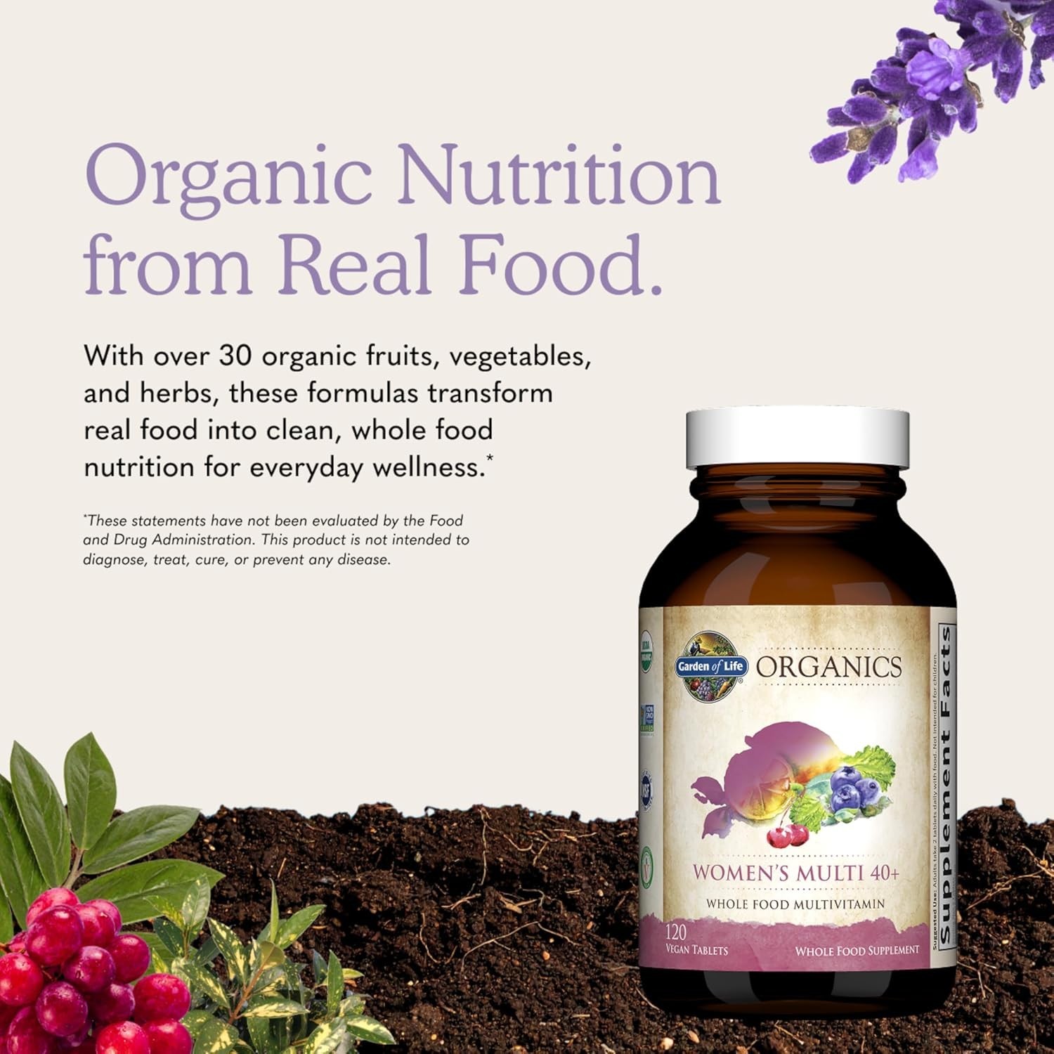 Organic Multivitamin for Women 40+ – 120 Caplets for Daily Vitality