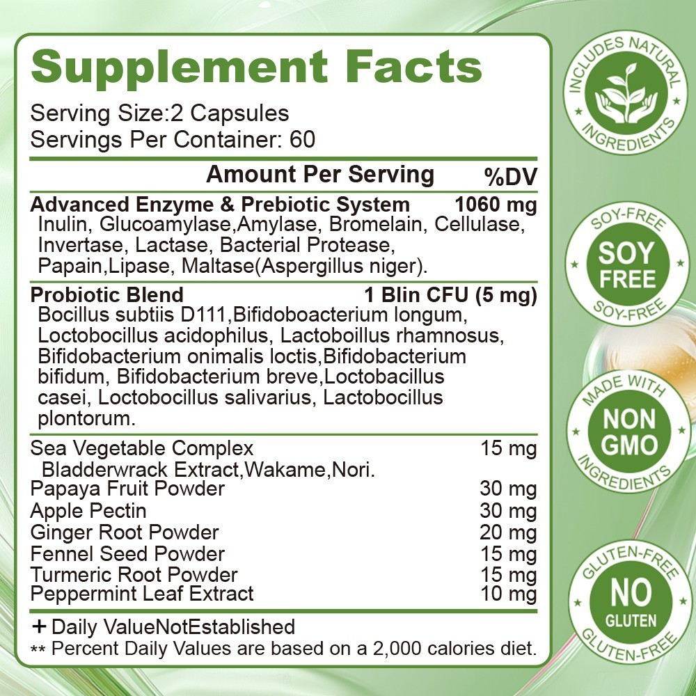 Digestive Enzymes Prebiotic & Probiotics, Gas, Constipation & Bloating Relief