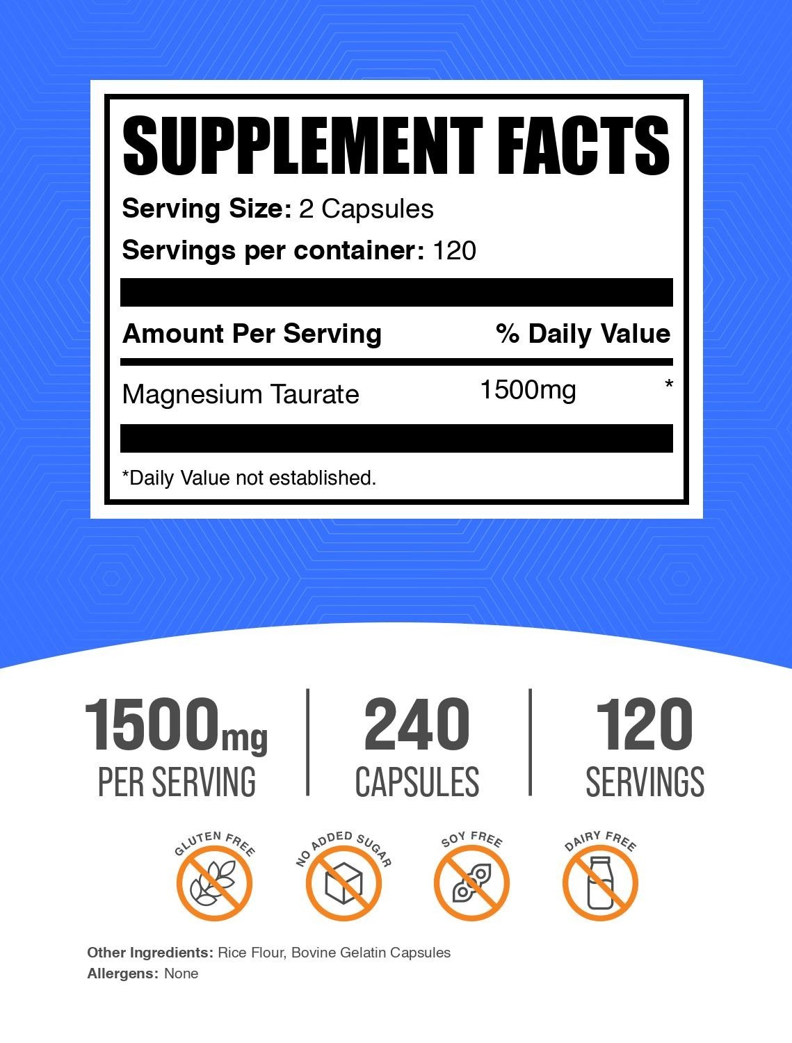 BulkSupplements Magnesium Taurate 240 Capsules – 1500 mg Per Serving