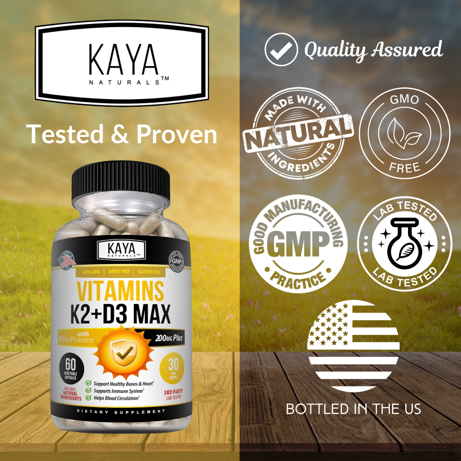 Vitamin K2 (MK7) with D3 5000 IU Supplement, BioPerine Capsules, Immune Health