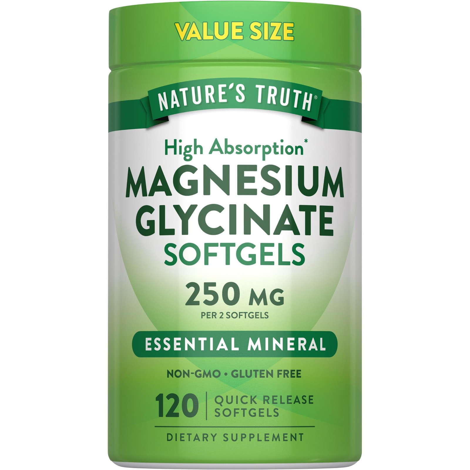 Nature’s Truth Magnesium Glycinate 250mg | 120 Softgels 120 Count (Pack of 1)