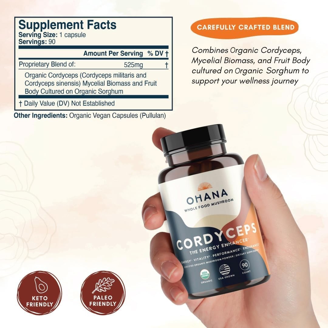 USDA Organic Cordyceps Supplement – Non-GMO and Gluten-Free Energy Boosting
