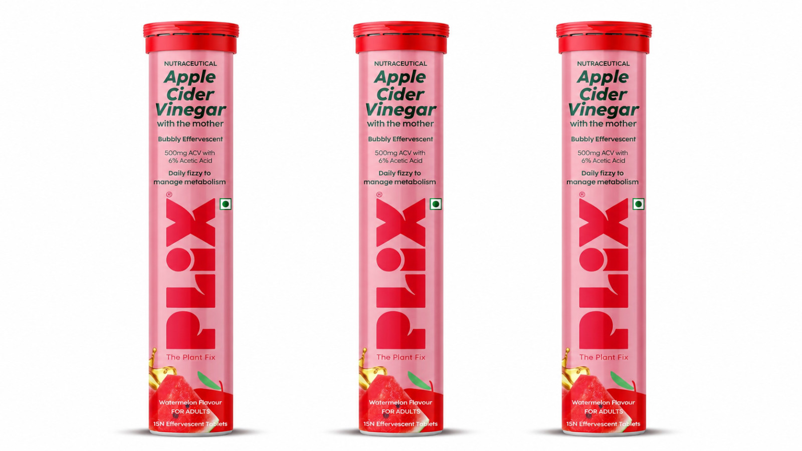 PLIX Plant Fix Apple Cider Vinegar Effervescent Tablets 500mg Pack of 3 x 15