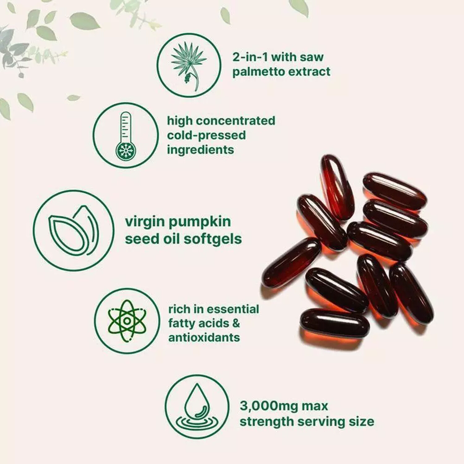 Seed Pumpkin Oil 3000mg + Saw Palmetto 300 mg | Prostate Support |180 Softgels