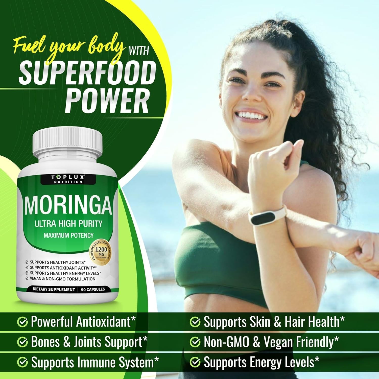 Toplux Moringa Capsules – 3-Pack – 1200mg – 270 Capsules – Vegan, Non-GMO