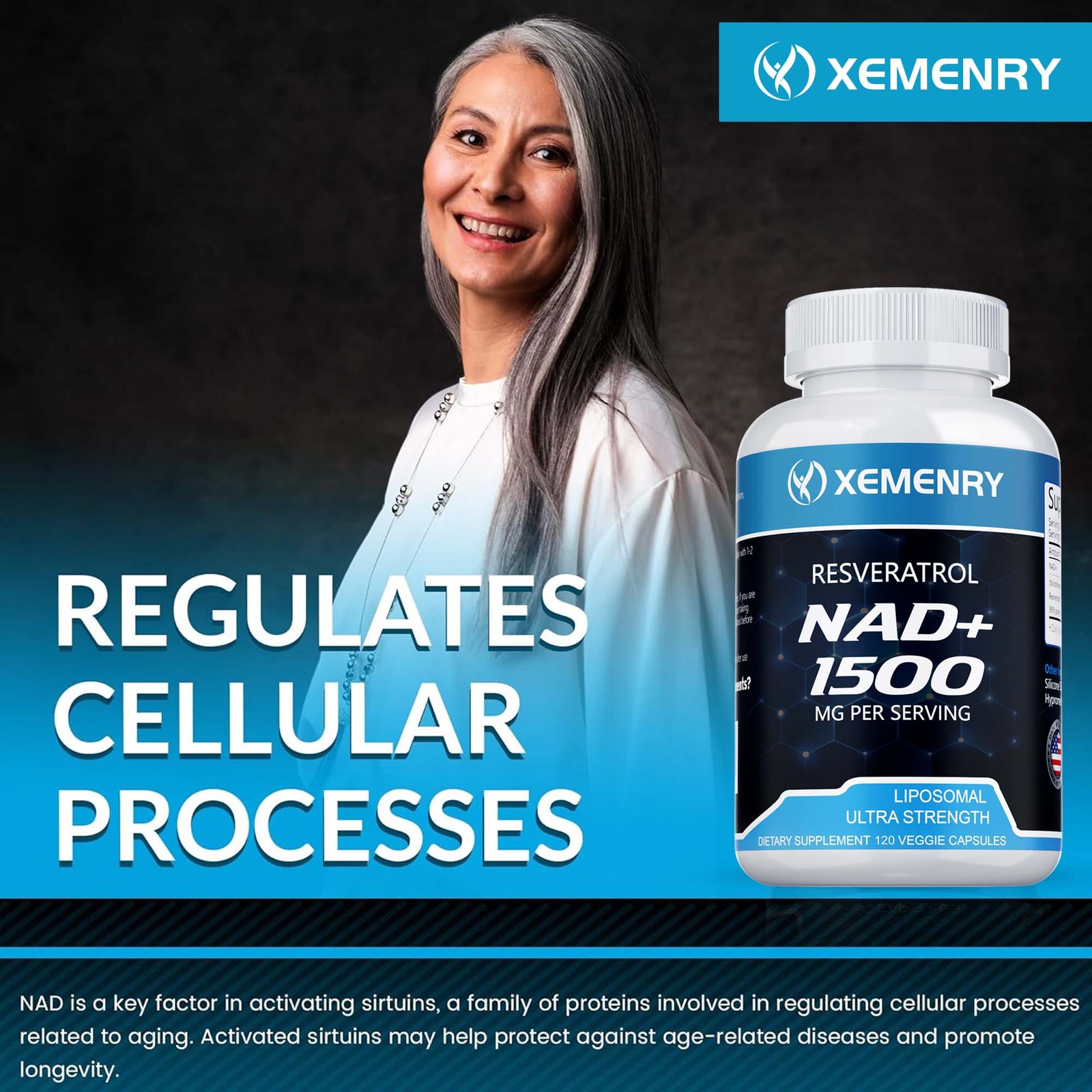 NAD+ 1500mg – Resveratrol,DNA Repair,Energy Production,Metabolism,Focus Booster