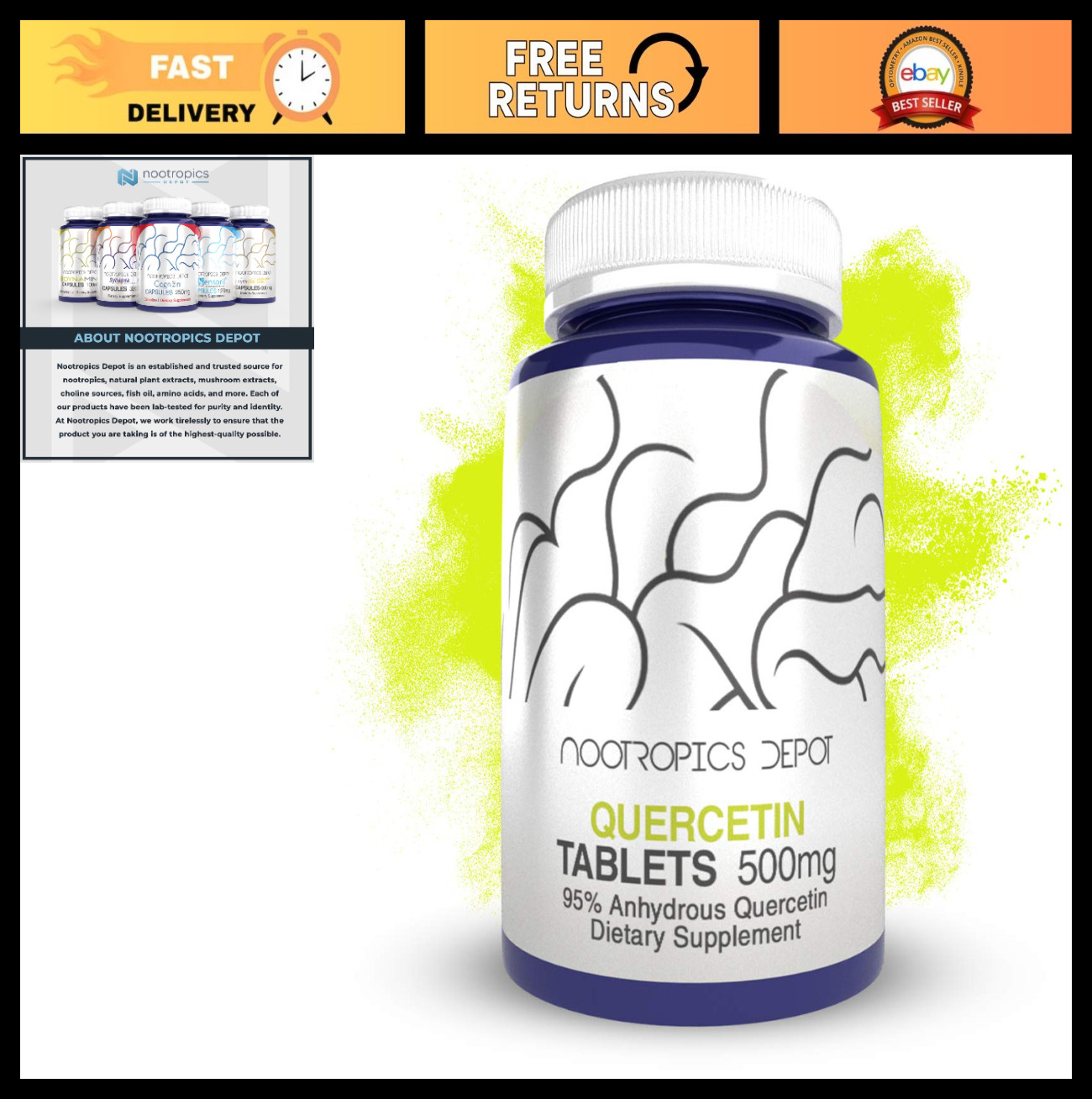 High-Potency Quercetin Tablets 500mg | 120 Count | 95% Pure Anhydrous Formula
